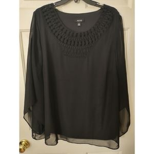 Alyx Black 2fer Twofer Blouse Women's Plus Size 3X Sheer Shell